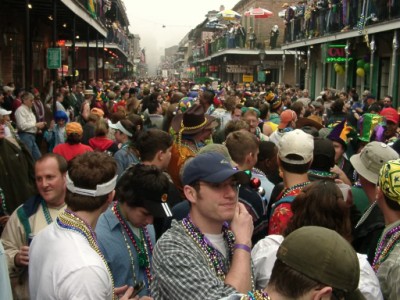 Bourbon Street during Mardi Gras